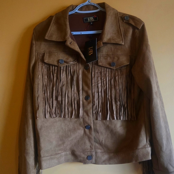 L&B Jackets & Blazers - L&B Brown Faux Suede Fringe Leather Jacket Lucky & Blesed.